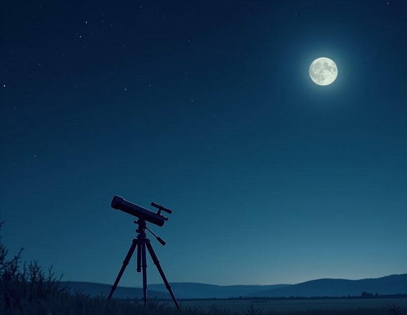 Vad är astronomi? Enkel guide för nybörjare 1 Nattlig stjärnhimmel med teleskop riktat mot månen och stjärnorna