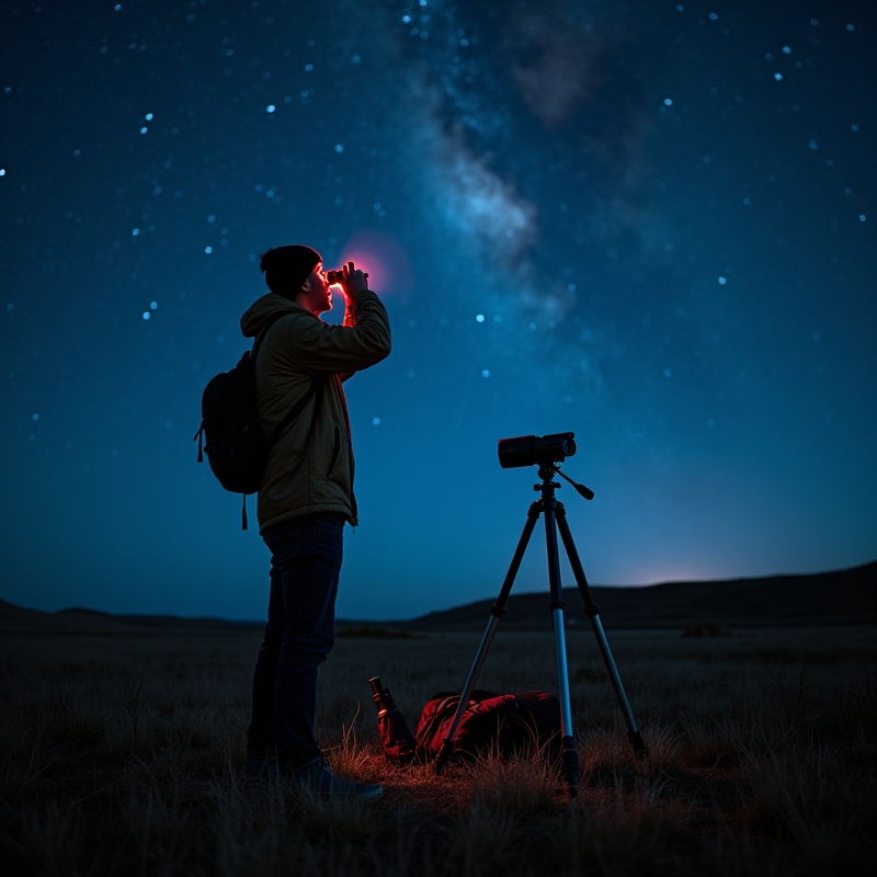 Nybörjare som tittar på stjärnhimlen från en mörk plats