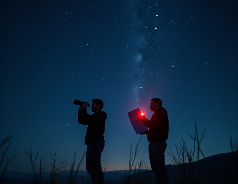 Nybörjare som tittar på natthimlen under en mörk och klar kväll