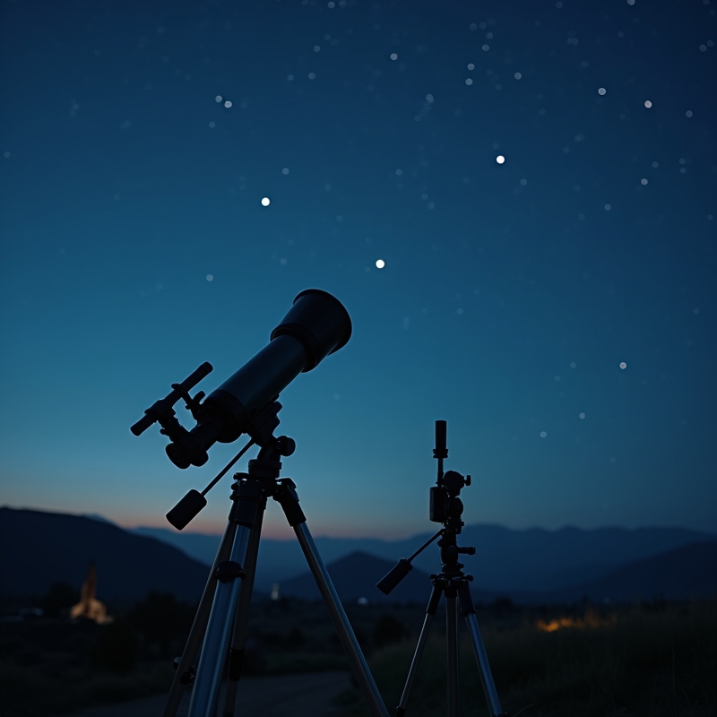 Hem 19 Nybörjarvänligt teleskop uppställt utomhus under klar kvällshimmel