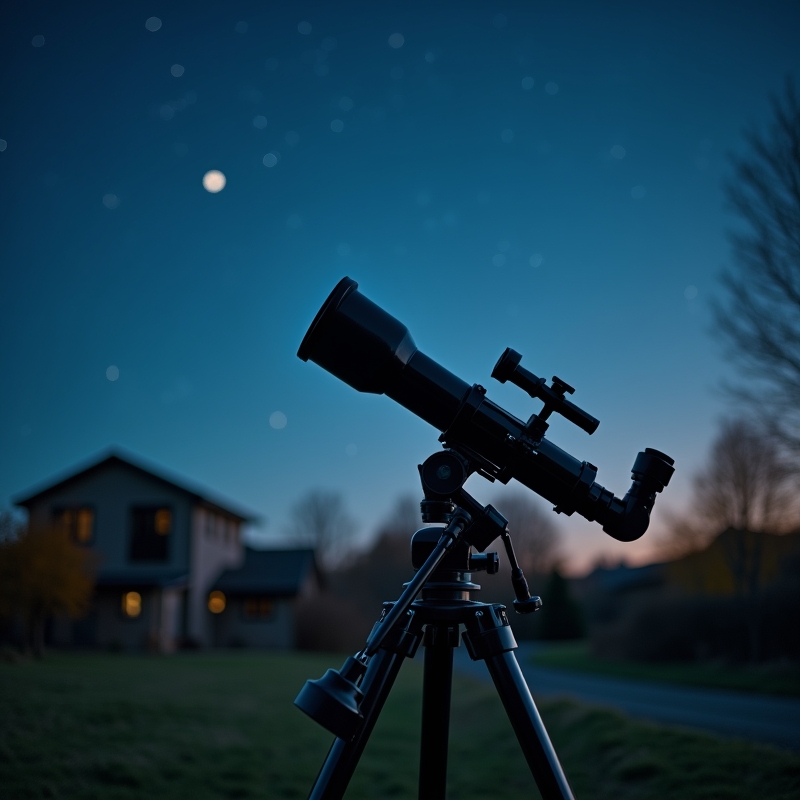 Hem 18 Nybörjarvänligt teleskop uppställt för kvällsobservation under klar stjärnhimmel