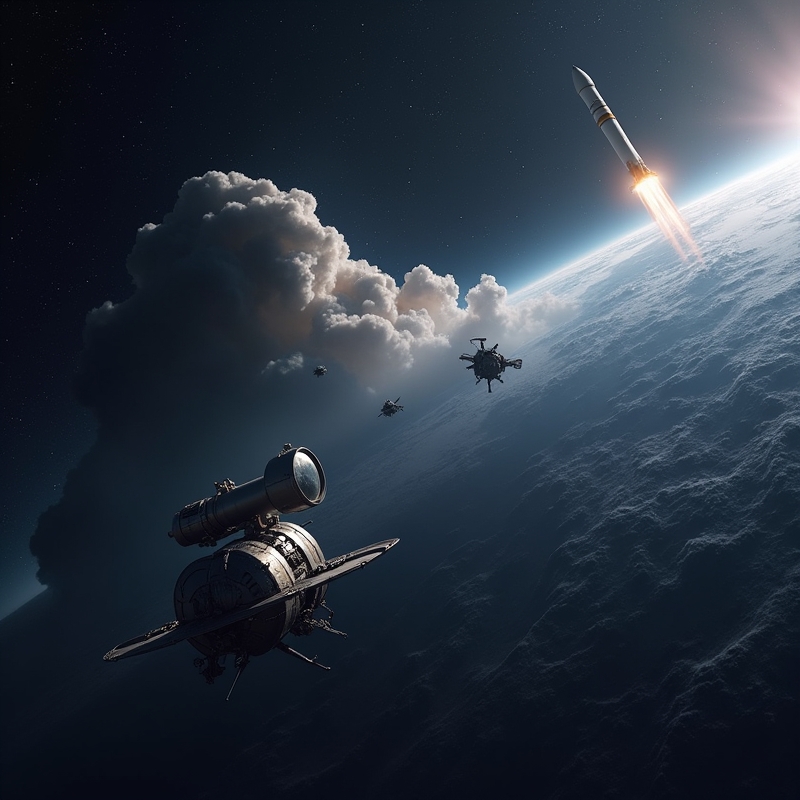 Hem 15 Illustration av moderna rymdfarkoster på väg mot olika mål i solsystemet