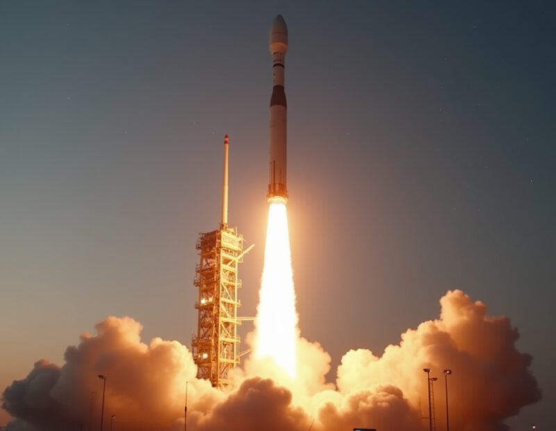 Raketu uppskjutning mot stjärnhimlen under ett nytt rymduppdrag