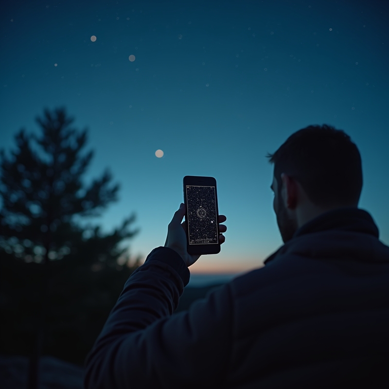 Hem 10 Mobilapp som visar stjärnhimlen under en klar kväll utomhus