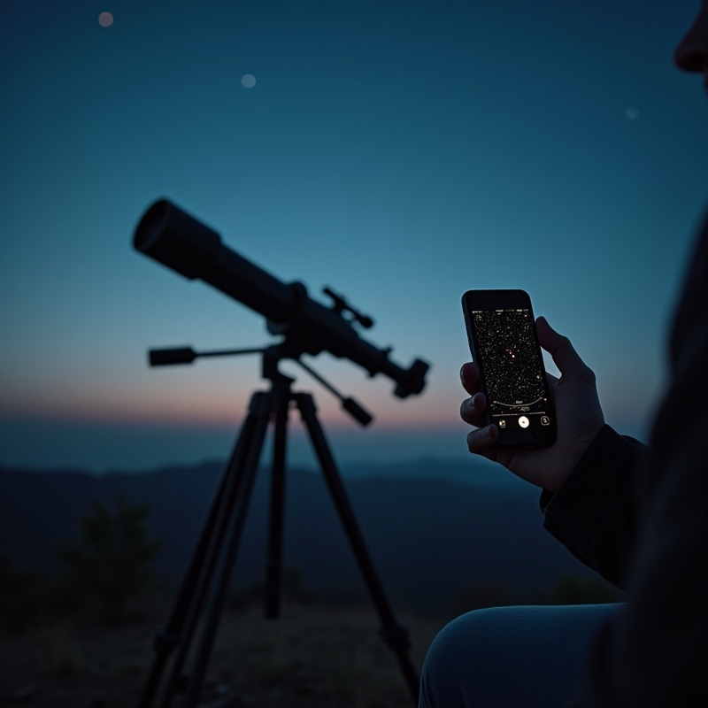Hem 9 Mobil med astronomiapp under klar stjärnhimmel på kvällen