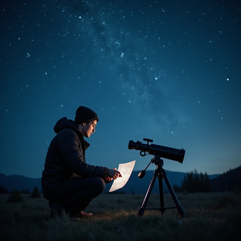Nybörjare tittar på stjärnhimlen med kikare en klar kväll