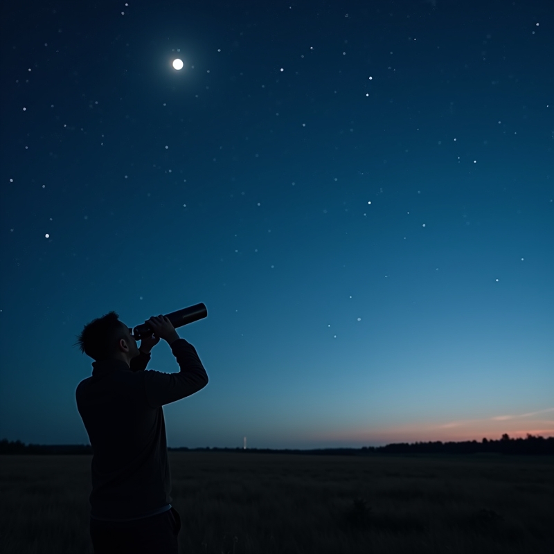 Hem 2 Natthimmel med måne, stjärnor och en person som stjärnskådar