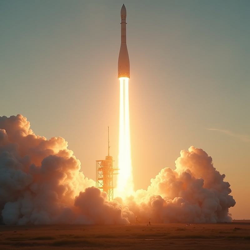 Hem 1 Raketu uppskjutning från NASA med ljus himmel och rök