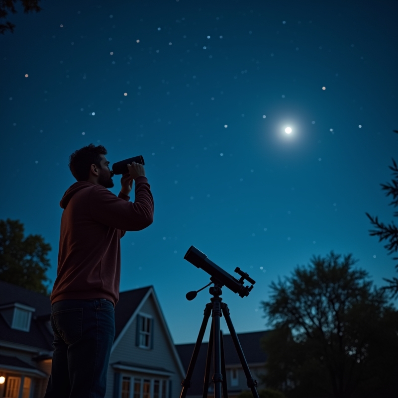 Nybörjare som tittar på stjärnhimlen med kikare en klar kväll