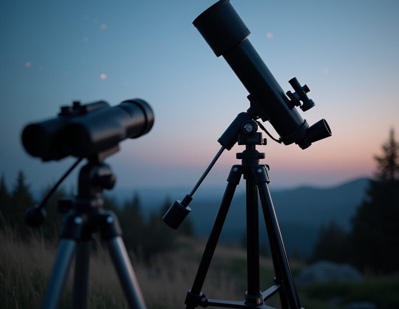 Vanliga misstag om kikare eller teleskop 1 Kikare och litet teleskop uppställda för stjärnskådning i skymning