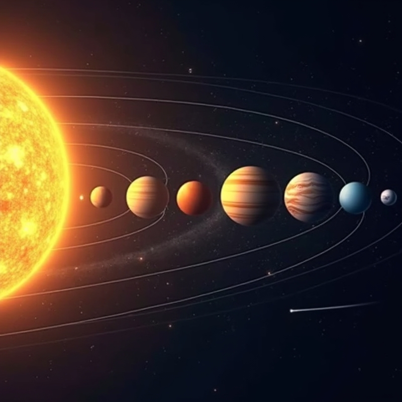 Illustration av solen och planeterna i solsystemet i ordning