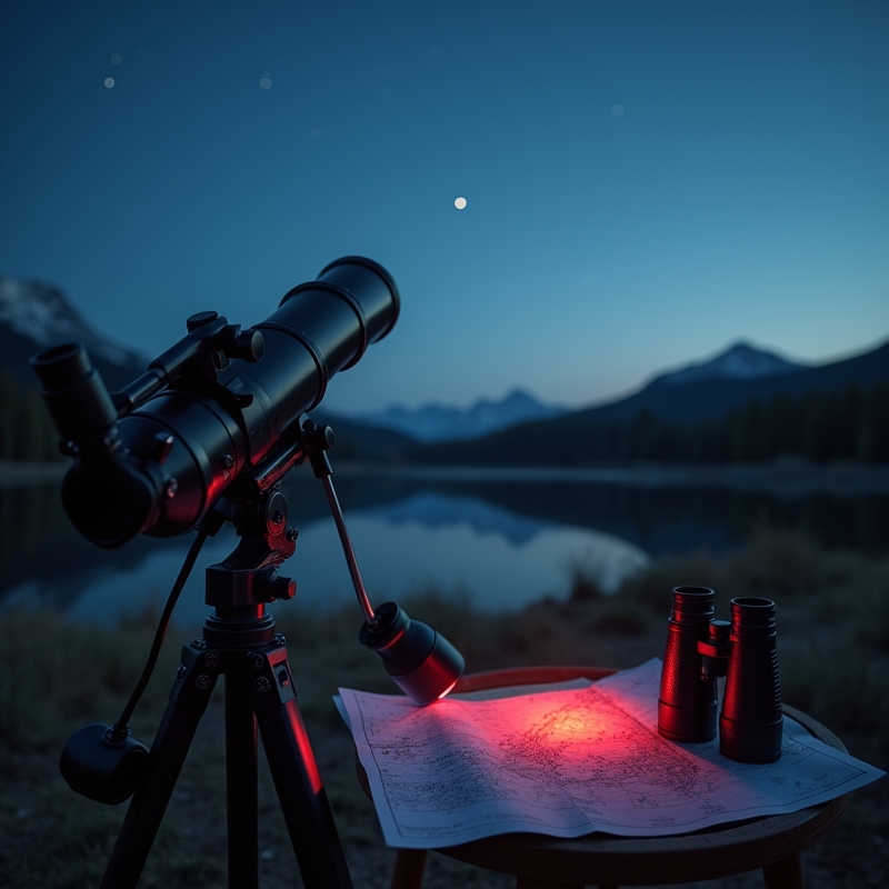 Hem 3 Kikare och litet teleskop uppställda för stjärnskådning i skymningen