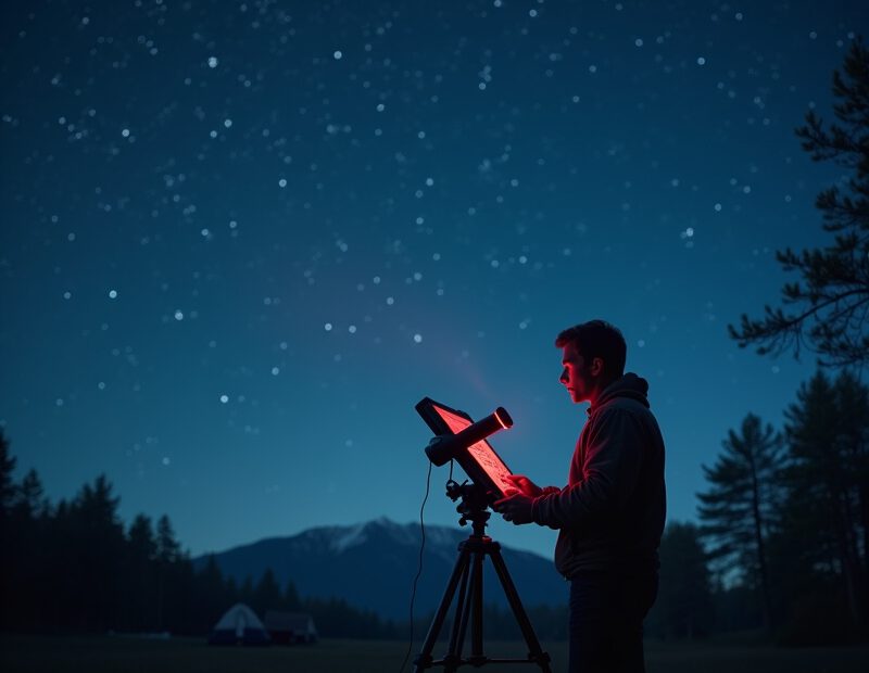 Bästa tipsen om stjärnkartor för nybörjare 1 Person använder stjärnkarta under klar natthimmel vid stjärnskådning