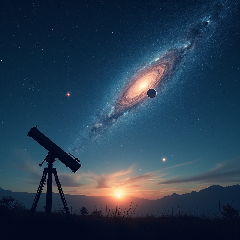 Hem 7 Illustration av planeter, stjärnor och en galax på natthimlen