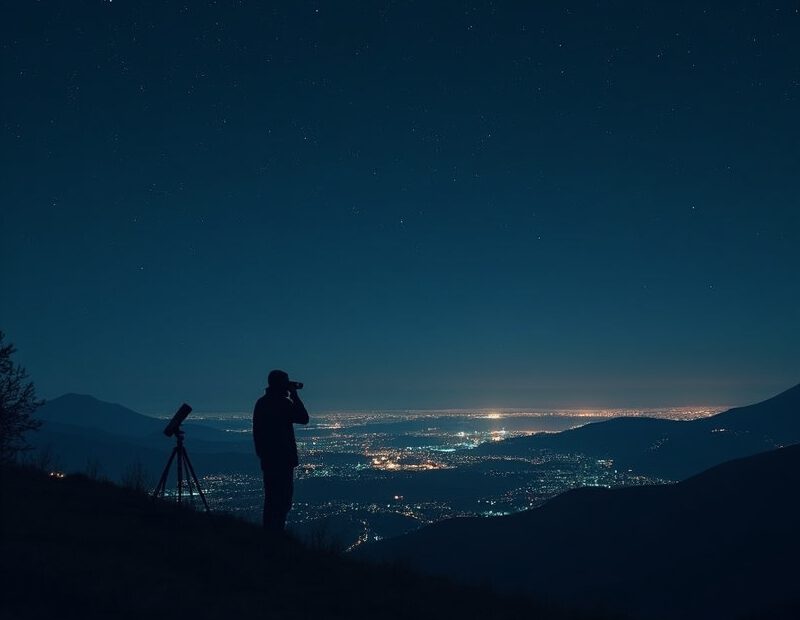 När är bästa tiden för stjärnskådning? 1 Person stjärnskådar under klar mörk himmel med många stjärnor