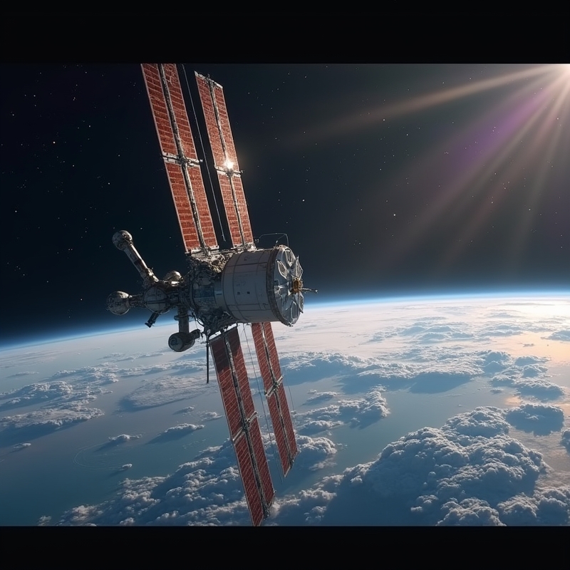 Hem 2 Illustration av ESA-sond i rymden nära jorden och stjärnhimlen