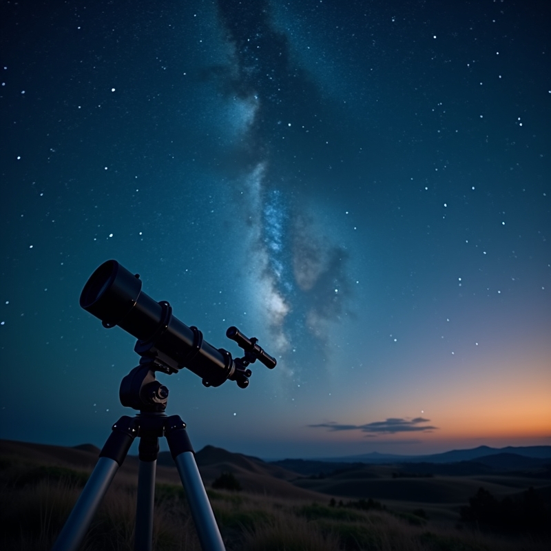 Hem 7 Nattlig stjärnhimmel med teleskop och tydlig Vintergatan ovanför