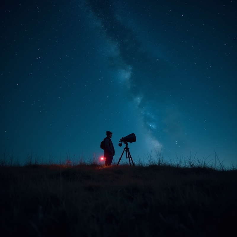 Hem 4 Person som stjärnskådar under klar mörk himmel med stjärnor