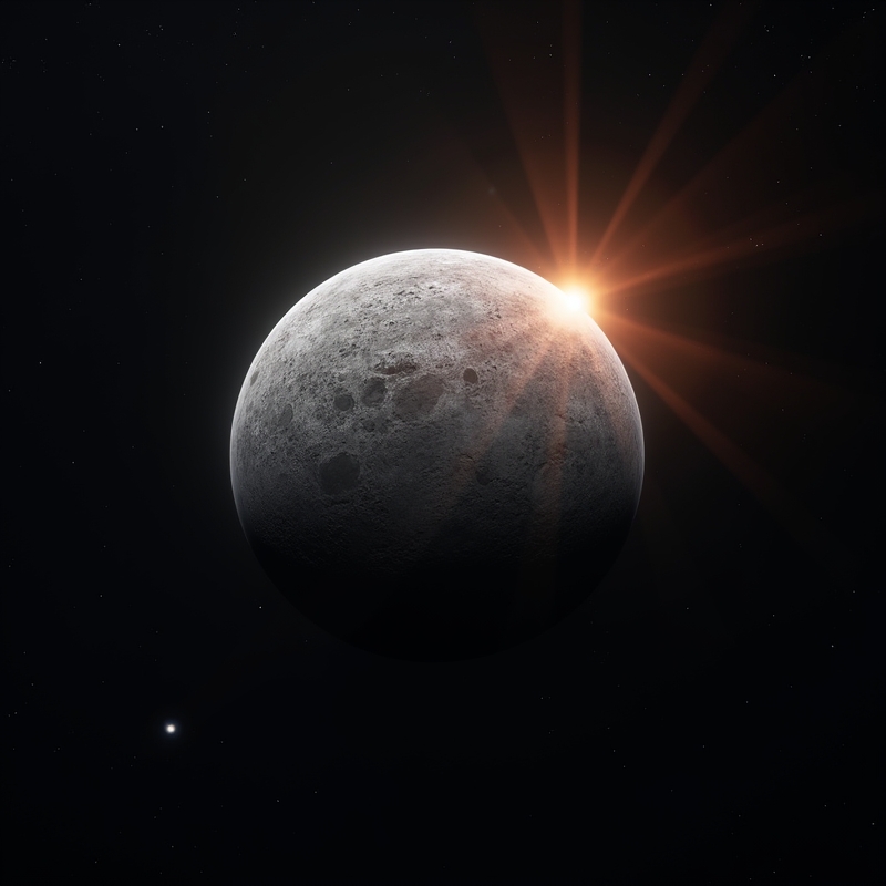 Hem 4 Merkurius nära solen på mörk rymdbakgrund med tydliga kratrar