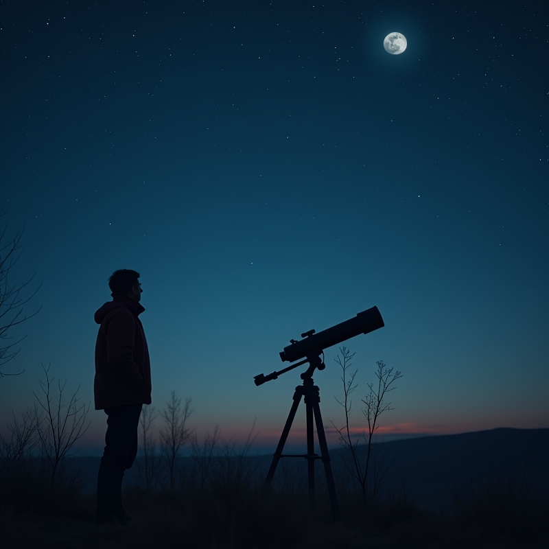 Hem 2 Person som stjärnskådar under mörk klar himmel med kikare