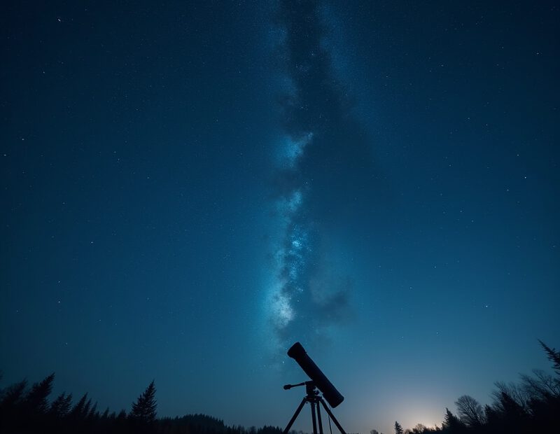 Stjärnhimmel med teleskop under klar natt för nybörjare inom astronomi