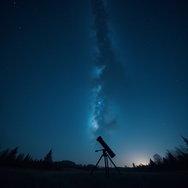 Stjärnhimmel med teleskop under klar natt för nybörjare inom astronomi