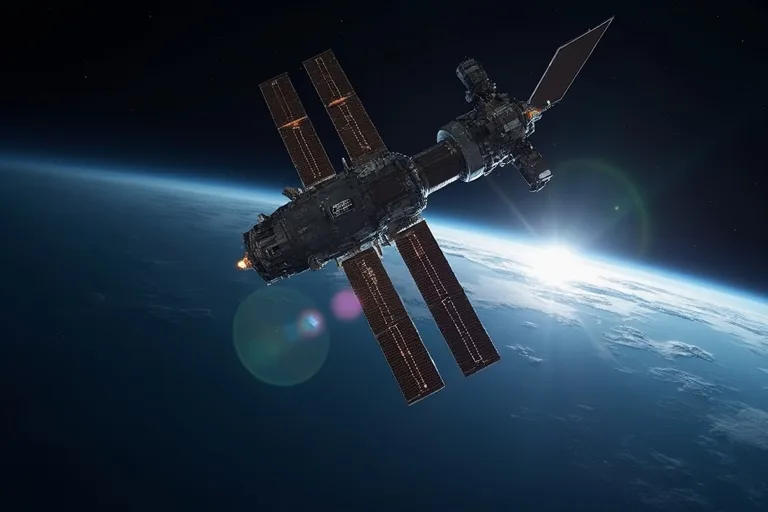 En ESA-satellit i omloppsbana ovanför jorden med solbelyst panel och den blå planeten i bakgrunden.