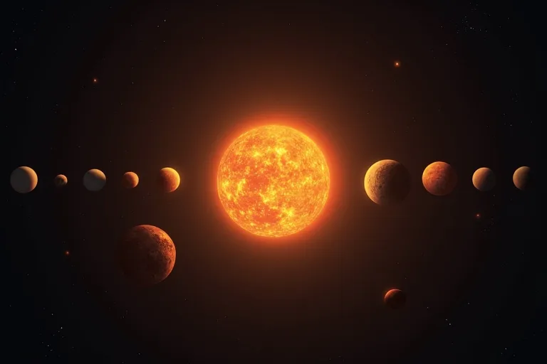 Solen: vanliga frågor och tydliga svar 1 Realistisk illustration av solen med de innersta planeterna runt omkring