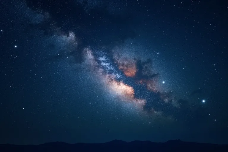 Realistiskt nattmotiv med stjärnhimmel och svaga ljusspår från galaxer