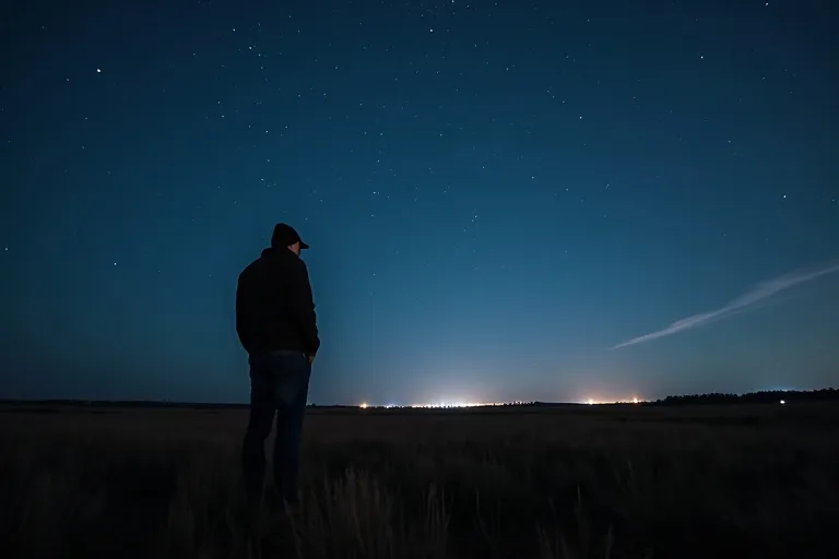 Tyst observationsplats nära svenska skogsområden med himlen öppen över trädkanten