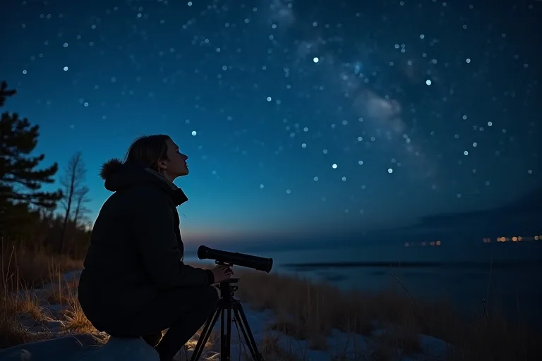 Hur mörk behöver himlen vara för stjärnskådning? 3 En observatör kontrollerar himlen före kvällens stjärnskådning på en stilla plats utanför stan
