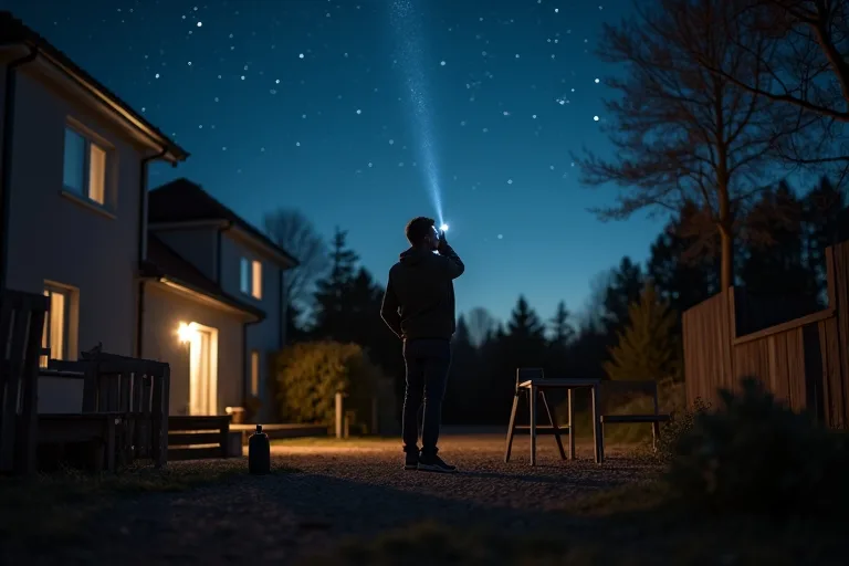 Börja med stjärnskådning på 30 minuter 3 Stjärnhimmel sedd över ett svenskt bostadsområde med dämpat ljus i bakgrunden
