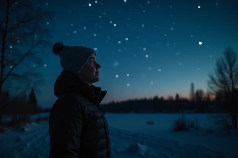 Hur mörk behöver himlen vara för stjärnskådning? 2 Stjärnskådning på svensk landsbygd med tydlig kontrast mellan mörk himmel och svagt ljus vid horisonten