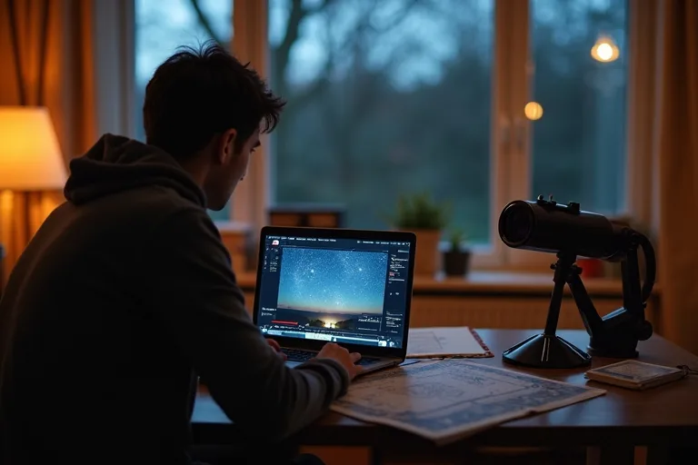YouTube-kanaler om astronomi som faktiskt hjälper i början 2 En enkel kvällsstudie med stjärnkarta, kikare och dator för astronomi på nybörjarnivå