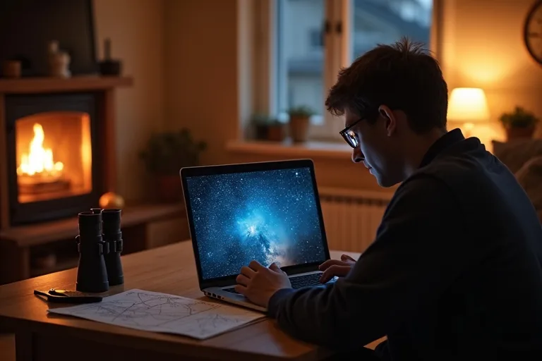Så väljer du YouTube-kanaler om astronomi utan krångel 2 En enkel anteckningssida med observationsplanering bredvid en dator som visar astronomi på YouTube