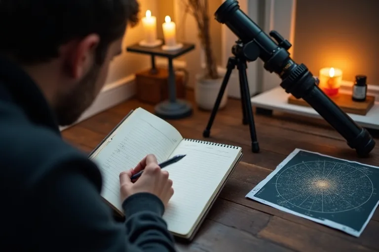 Vanliga misstag när du använder observationsjournaler 4 En enkel stjärnskådningsplats med planisfär, ficklampa och journal redo för användning