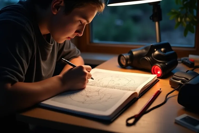 Bästa observationsjournaler för nybörjare som vill komma igång lugnare 3 Person som fyller i en enkel observationsjournal vid svagt ljus med röd ficklampa