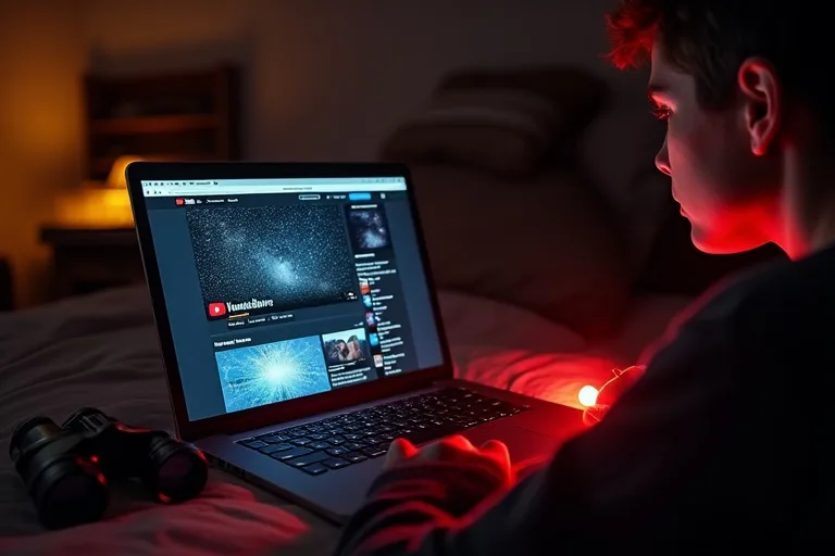 Astronomihandbok, kikare och röd ficklampa för förberedelser hemma