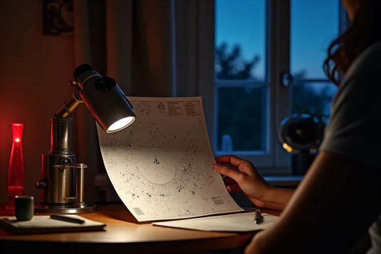 En person håller en stjärnkarta ute under en klar natt med himlen ovanför