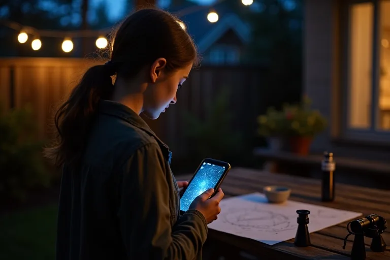Nybörjare förbereder en kvällsobs med app och enkel utrustning