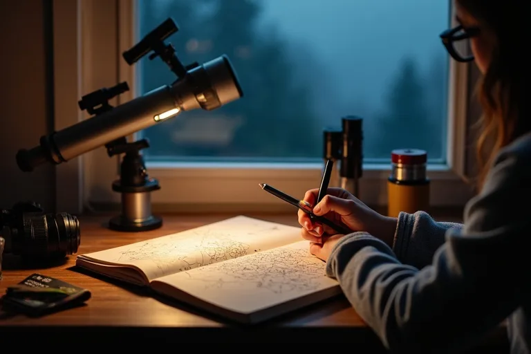 Observationsjournaler för stjärnskådning hemma och ute 4 Närbild av observationsjournal med enkla frågor för stjärnskådning och nattobservationer
