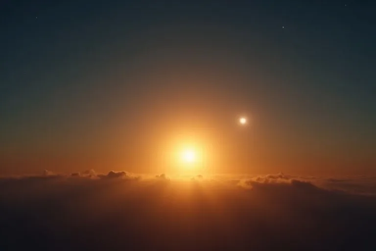 Solen lyser starkt över horisonten i en enkel och ren himmelsvy som illustrerar solen som en stjärna.