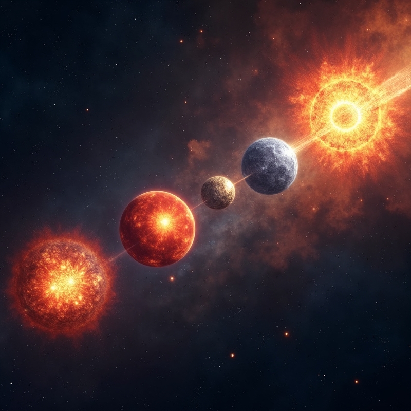 Illustration av stjärnors livscykel från nebulosa till supernova