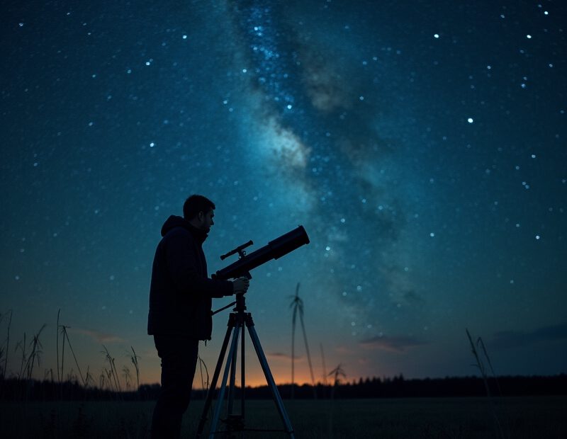 Person som stjärnskådar under mörk klar himmel med stjärnor