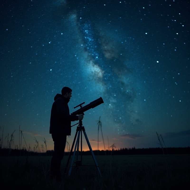 Person som stjärnskådar under mörk klar himmel med stjärnor