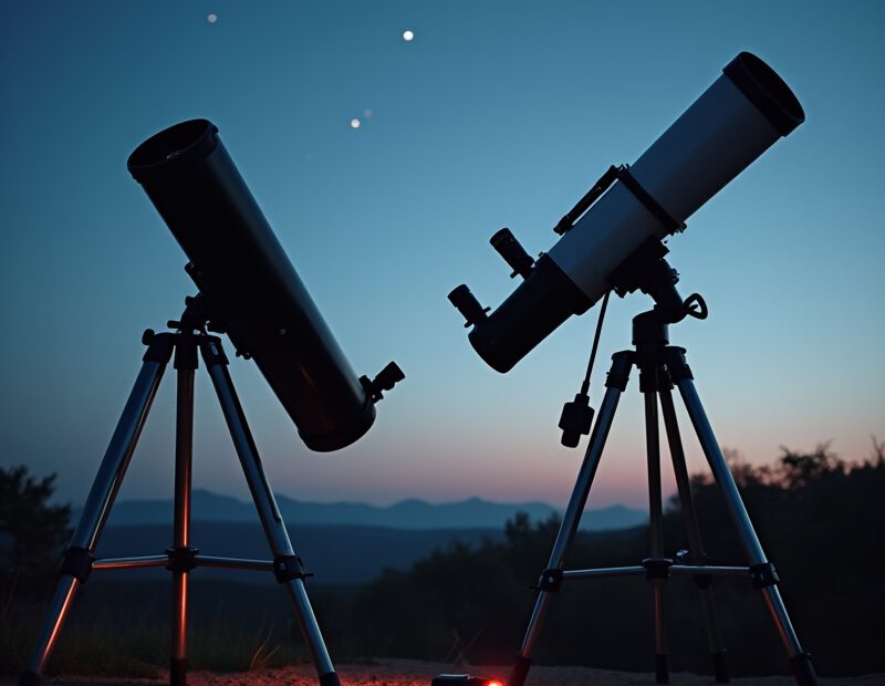 Refraktor och reflektor uppställda sida vid sida för jämförelse