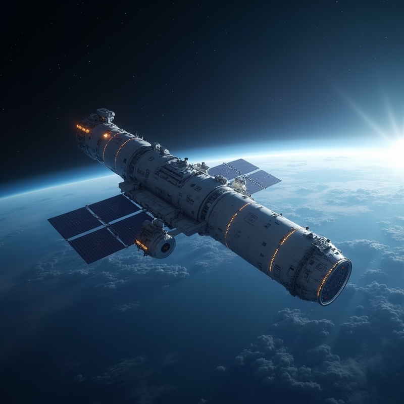 Illustration av europeisk rymdsond ovanför jorden i rymden