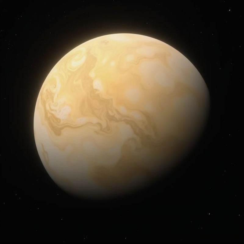 Venus som ljus gulvit planet mot mörk rymdbakgrund