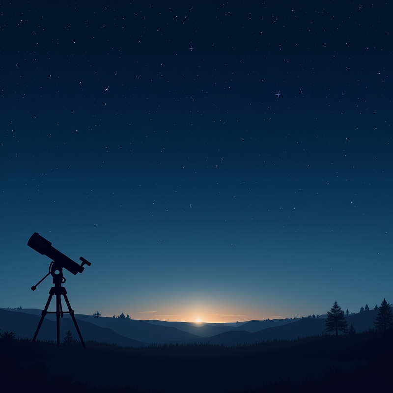 Nattlig stjärnhimmel med tydliga stjärnbilder och teleskop i förgrunden