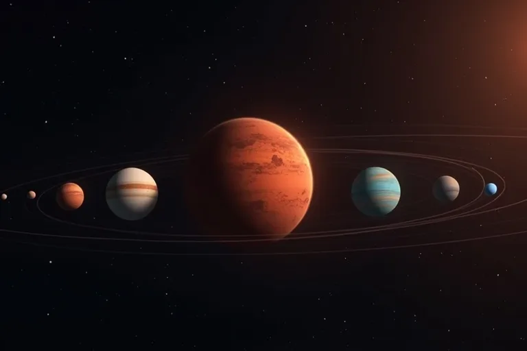 Mars placerad bland de inre planeterna i solsystemet